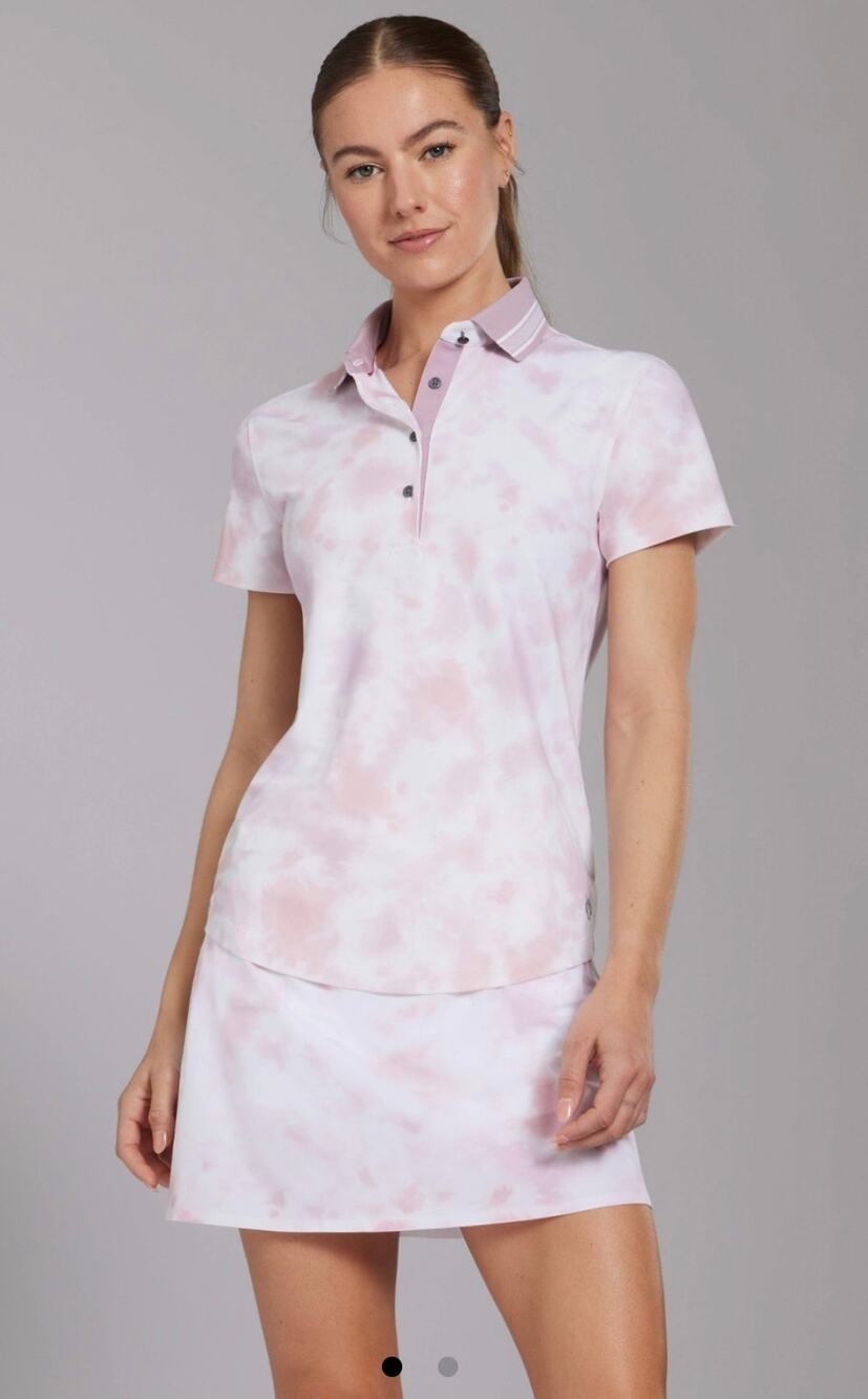 NWT Greyson Scarlett Golf performance Polo Shirt resort Pink Dawn Tie Dye Wolf